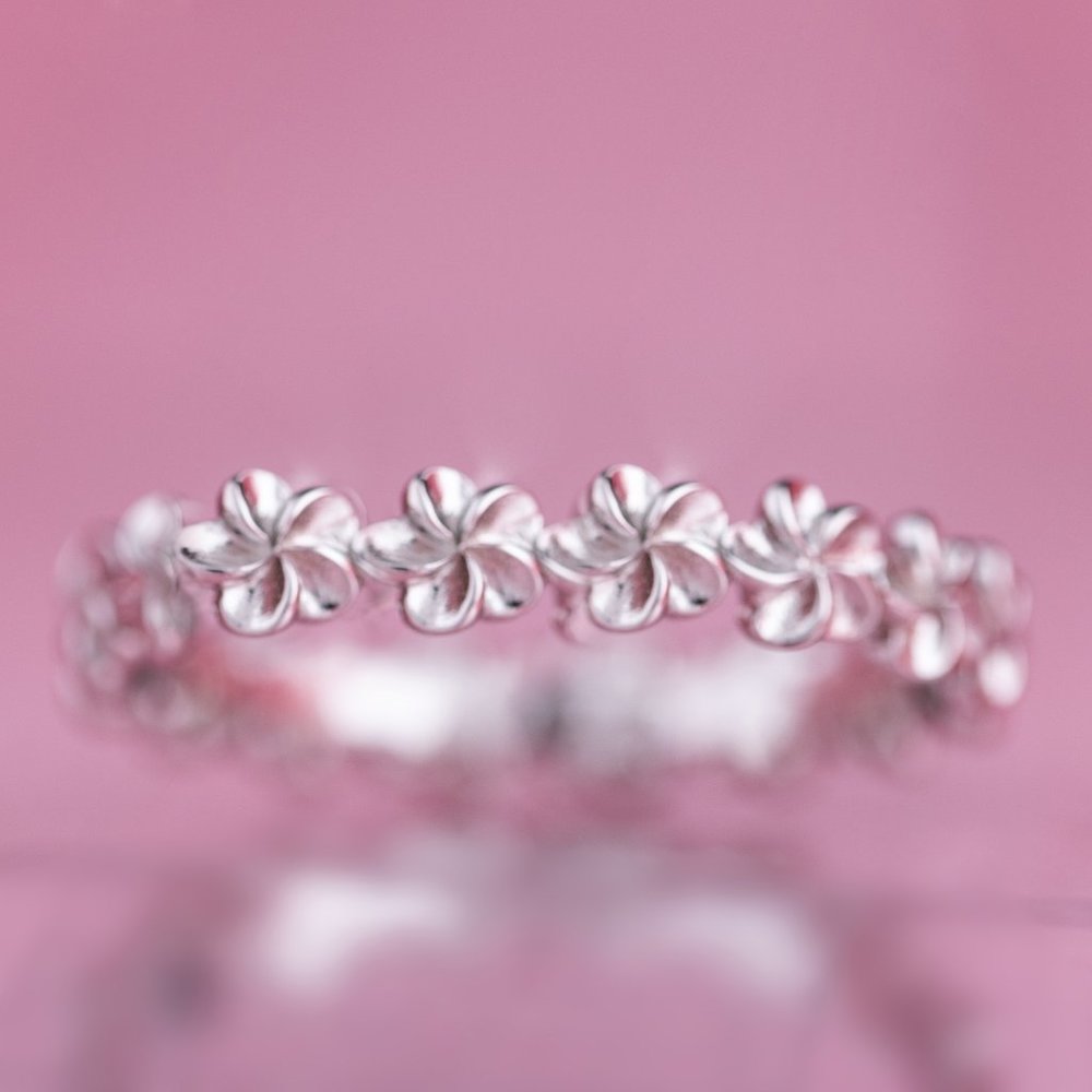 925 Silver Plumeria Eternity Band Ring